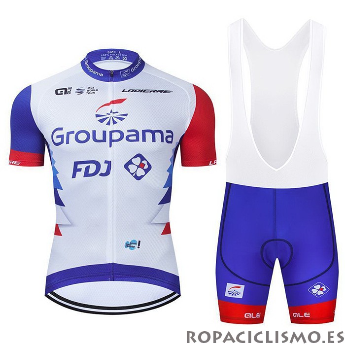 2021 Maillot Groupama-FDJ Tirantes Mangas Cortas Rojo Azul Blanco